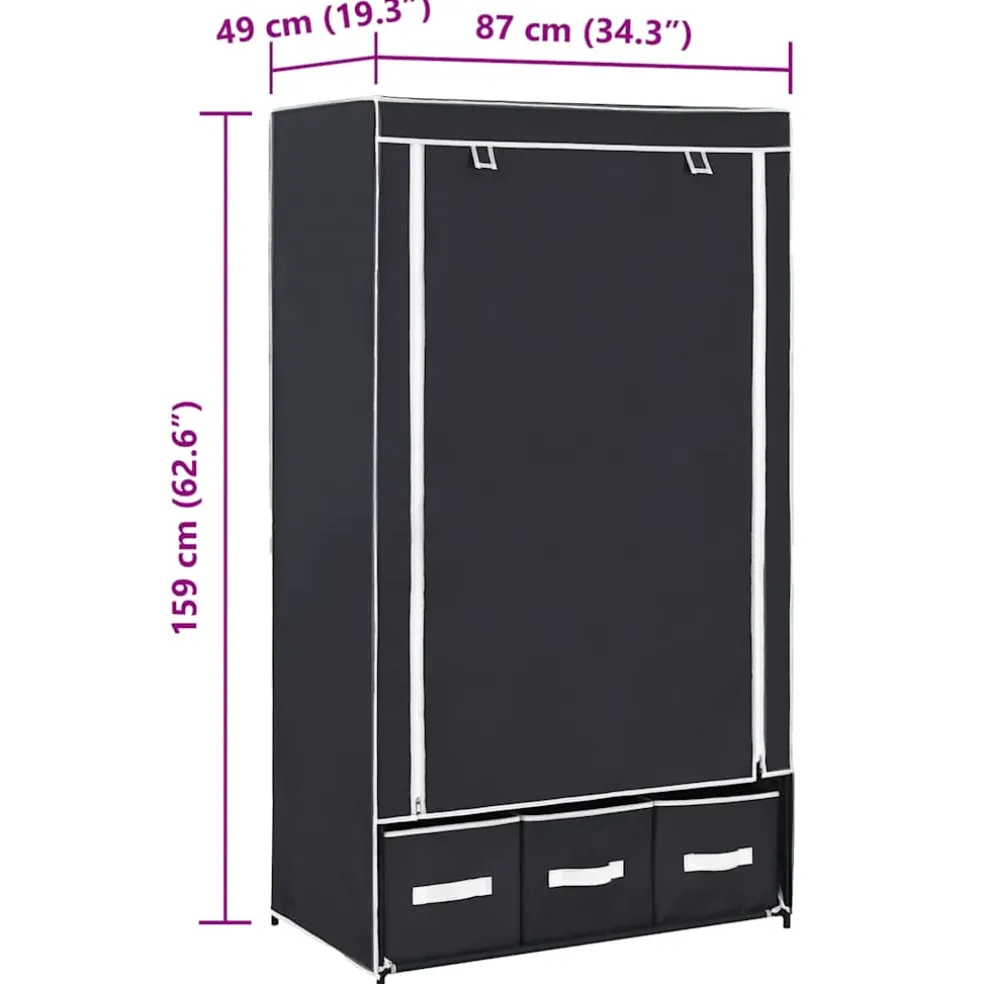 vidaXL Kledingkast 87x49x159 cm stof zwart