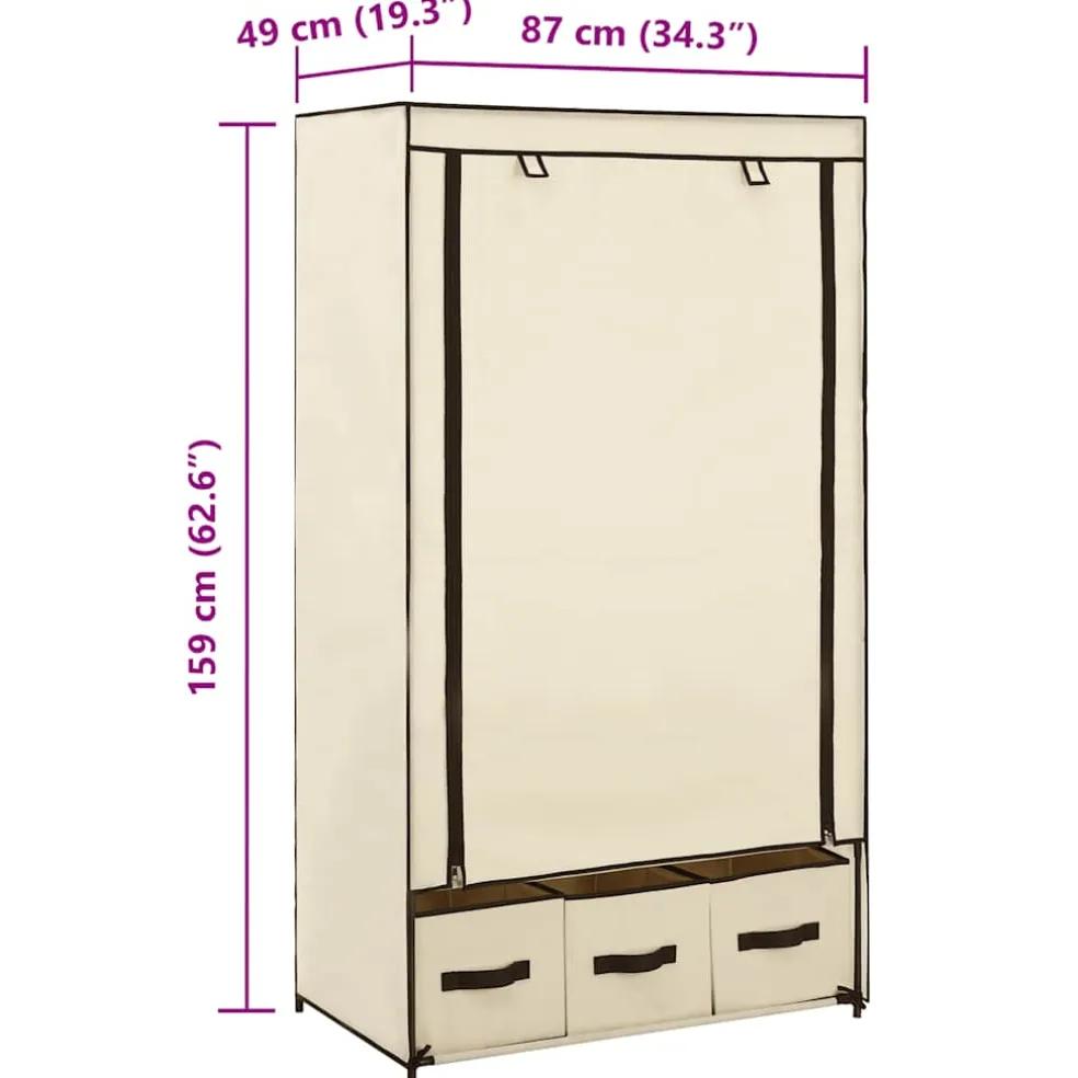 vidaXL Kledingkast 87x49x159 cm stof crème