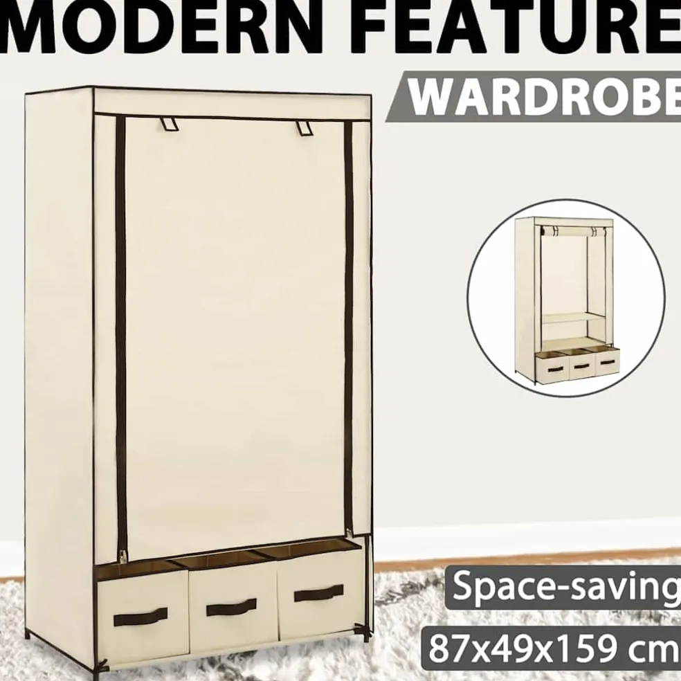 vidaXL Kledingkast 87x49x159 cm stof crème