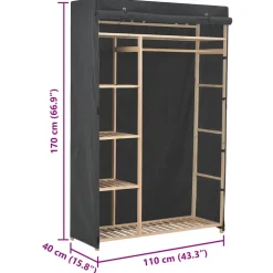 vidaXL Kledingkast 110x40x170 cm stof grijs