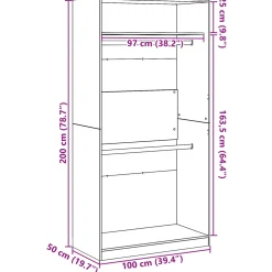vidaXL Kledingkast Zwart Eiken 100 x 50 x 200 cm Bewerkt hout