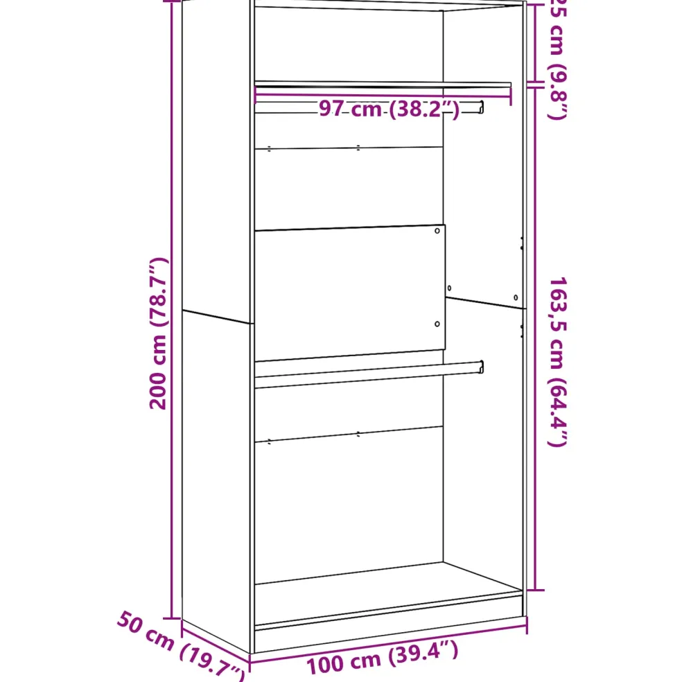 vidaXL Kledingkast Zwart Eiken 100 x 50 x 200 cm Bewerkt hout