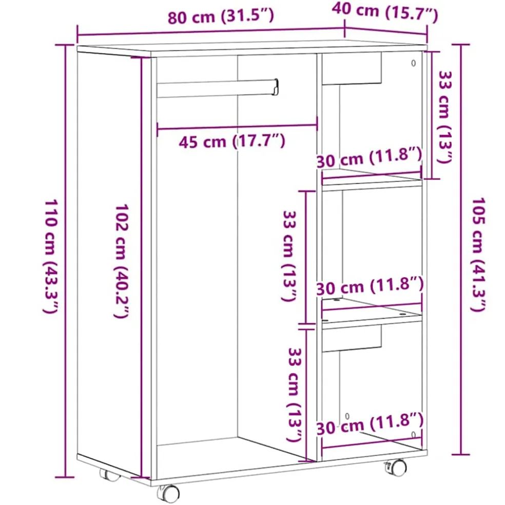 vidaXL Kledingkast Zwart Eiken 80x40x110 cm Bewerkt Hout