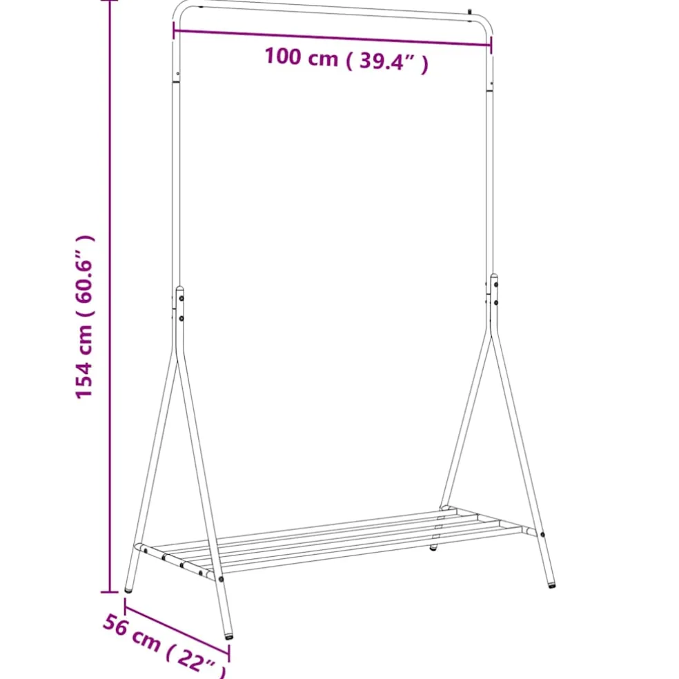 vidaXL Kledingrek met opslag Zwart 100 x 56 x 154 cm Staal