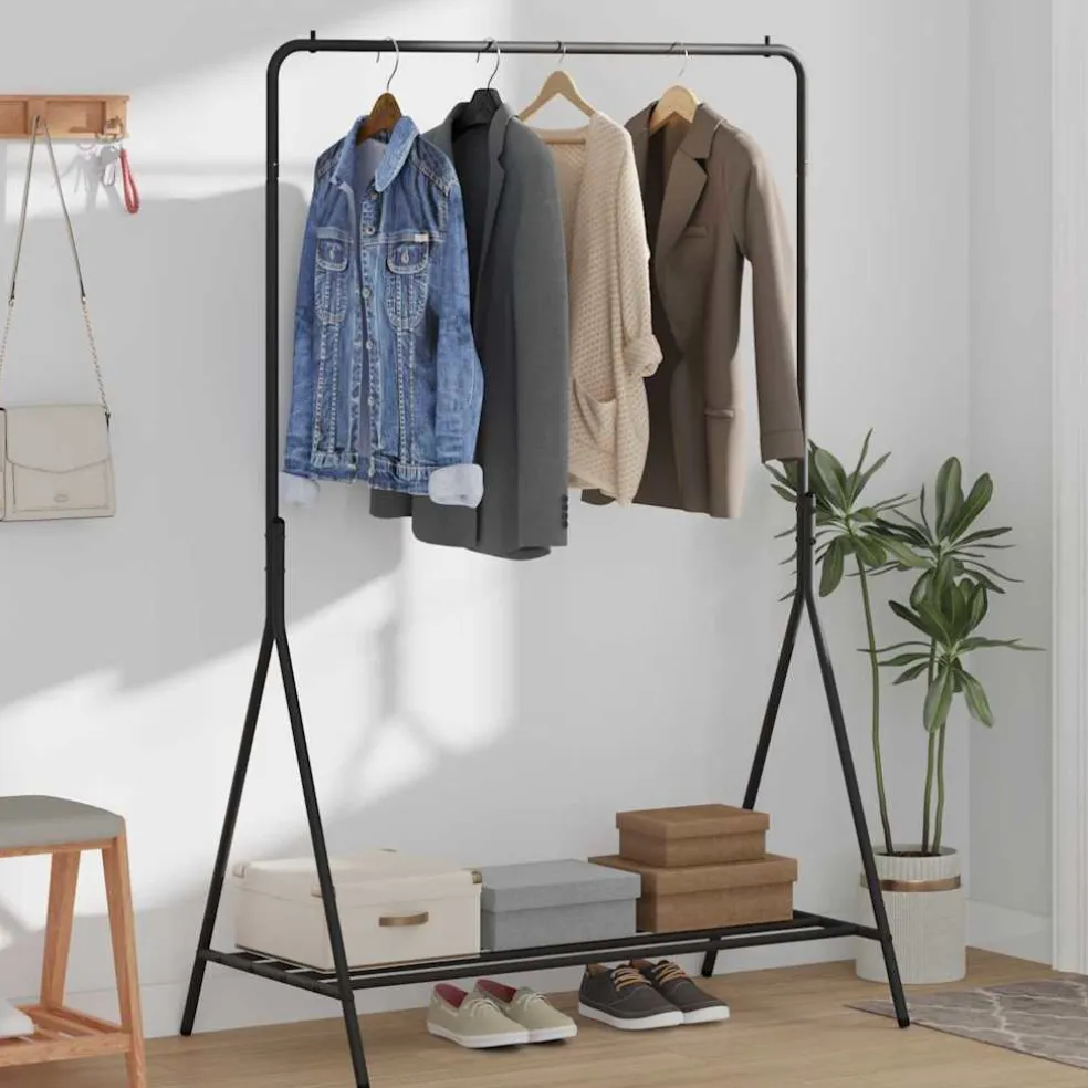 vidaXL Kledingrek met opslag Zwart 100 x 56 x 154 cm Staal