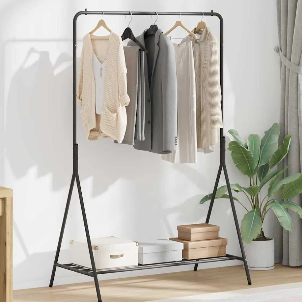 vidaXL Kledingrek met opslag Zwart 100 x 56 x 154 cm Staal