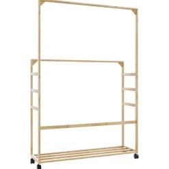 vidaXL Kledingrek met schappen en wielen 90x35x155 cm bamboe