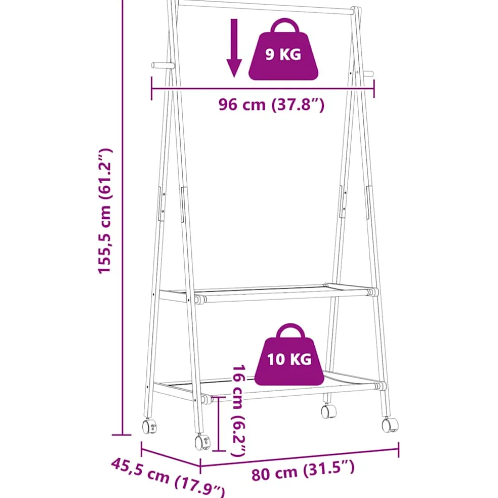 vidaXL Kledingrek met schappen en wielen 96x45,5x155,5 cm bamboe