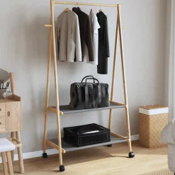vidaXL Kledingrek met schappen en wielen 96x45,5x155,5 cm bamboe