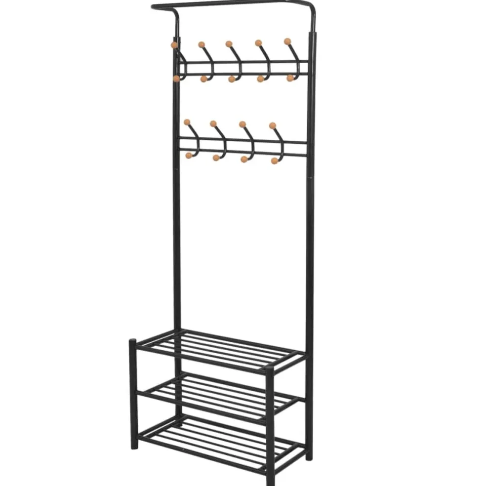 vidaXL Kledingrek met schoenenopberger 68x32x182,5 cm zwart