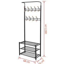 vidaXL Kledingrek met schoenenopberger 68x32x182,5 cm zwart