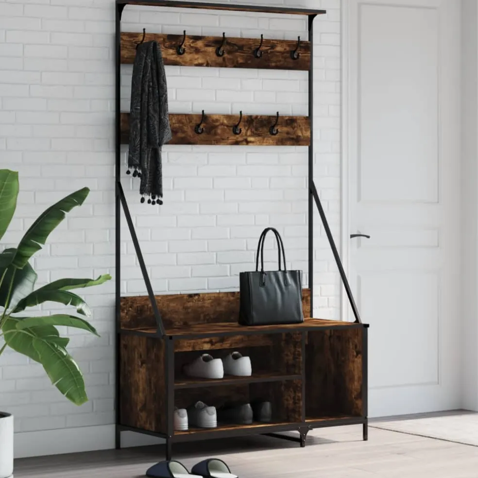 vidaXL Kledingrek met schoenenrek 100x41x184 cm gerookt eikenkleurig