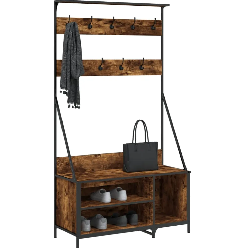 vidaXL Kledingrek met schoenenrek 100x41x184 cm gerookt eikenkleurig