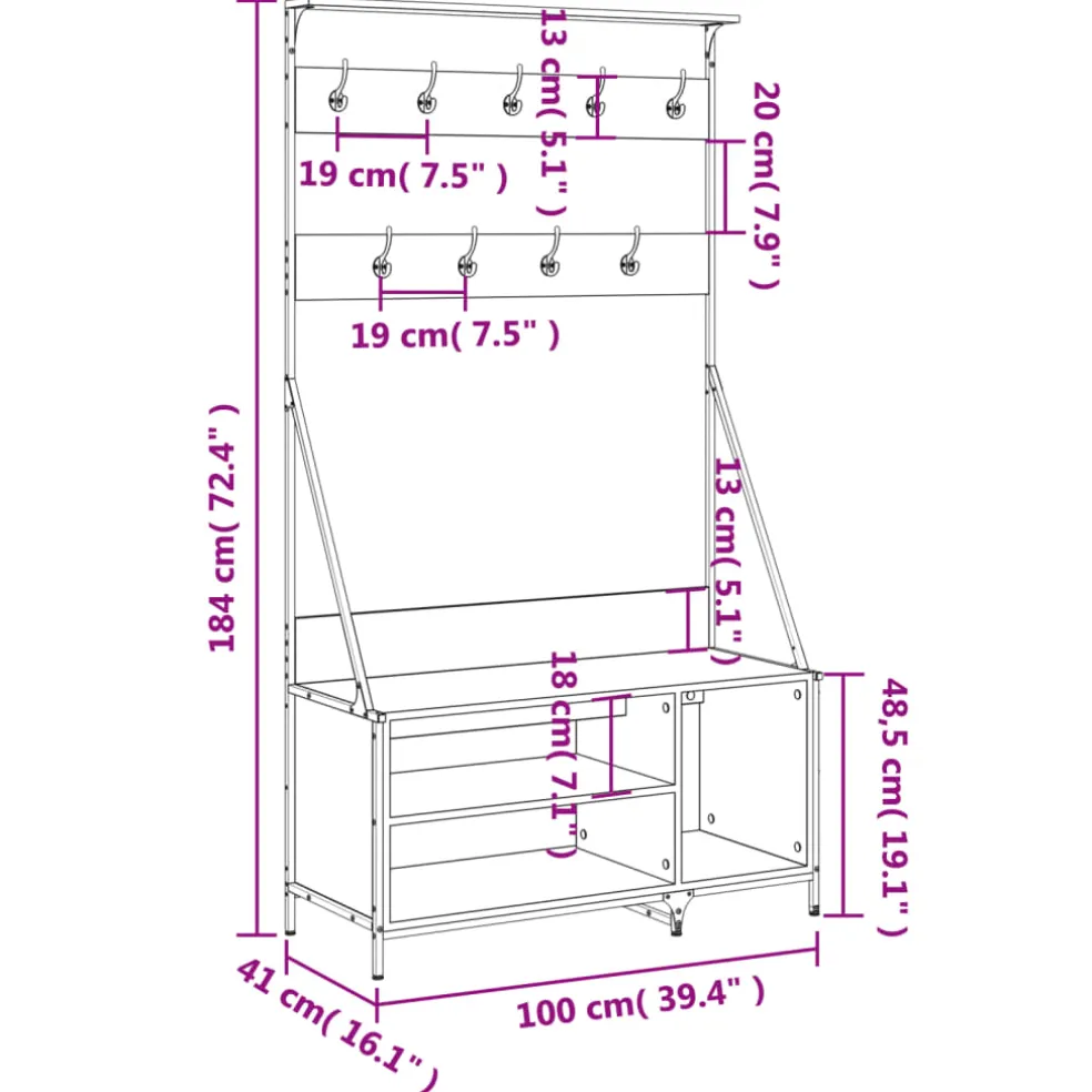 vidaXL Kledingrek met schoenenrek 100x41x184 cm gerookt eikenkleurig
