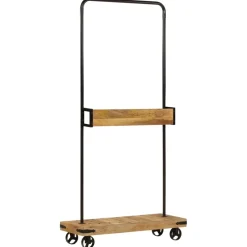vidaXL Kledingrek met wieltjes 90x35x190 cm massief mangohout en ijzer