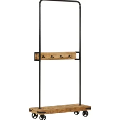 vidaXL Kledingrek met wieltjes 90x35x190 cm massief mangohout en ijzer
