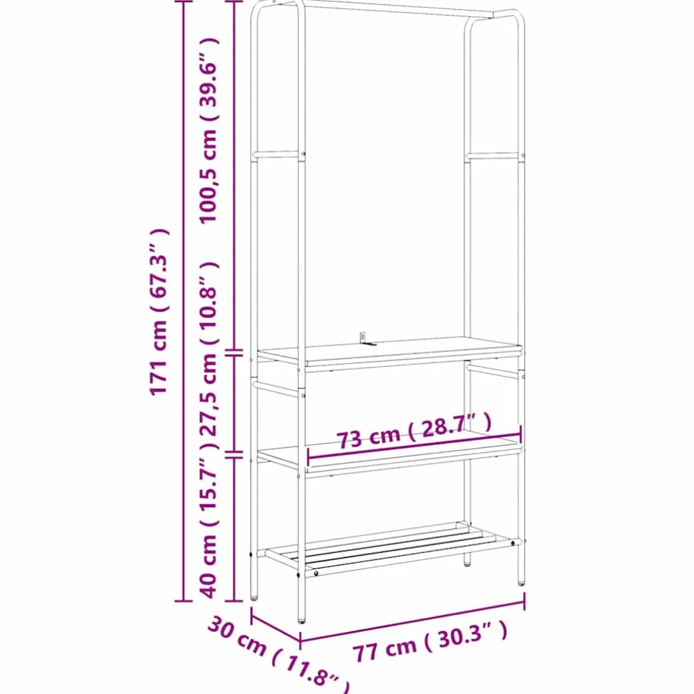 vidaXL Kledingrek Zwart eiken 77 x 30 x 171 cm Bewerkt hout