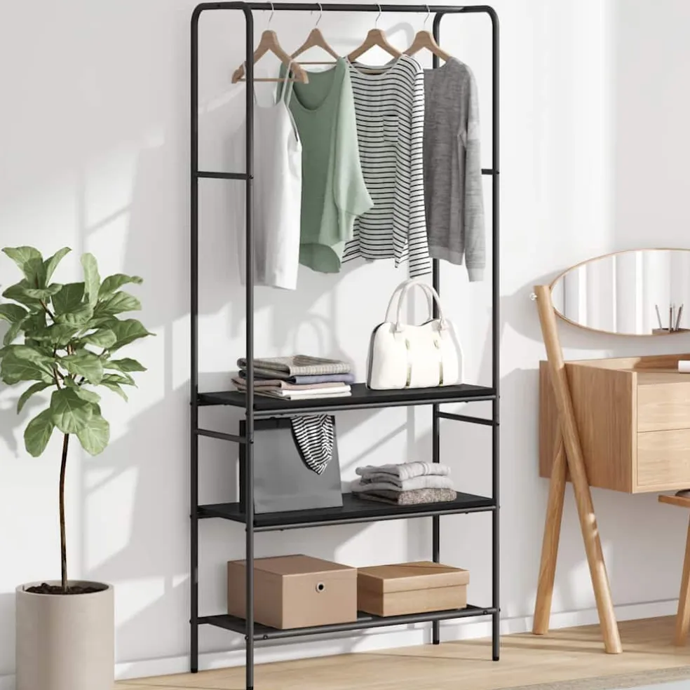 vidaXL Kledingrek Zwart eiken 77 x 30 x 171 cm Bewerkt hout