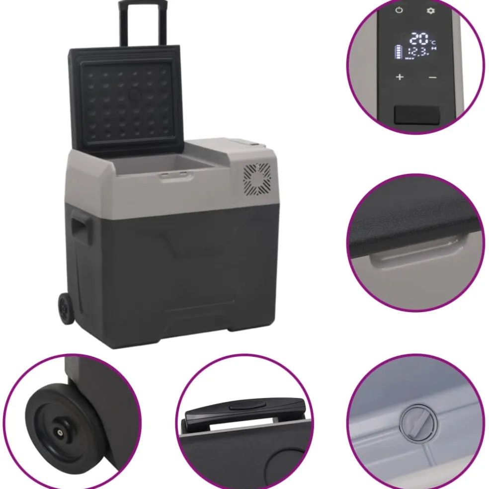 vidaXL Koelbox met wielen en adapter 40 L polypropeen zwart en grijs