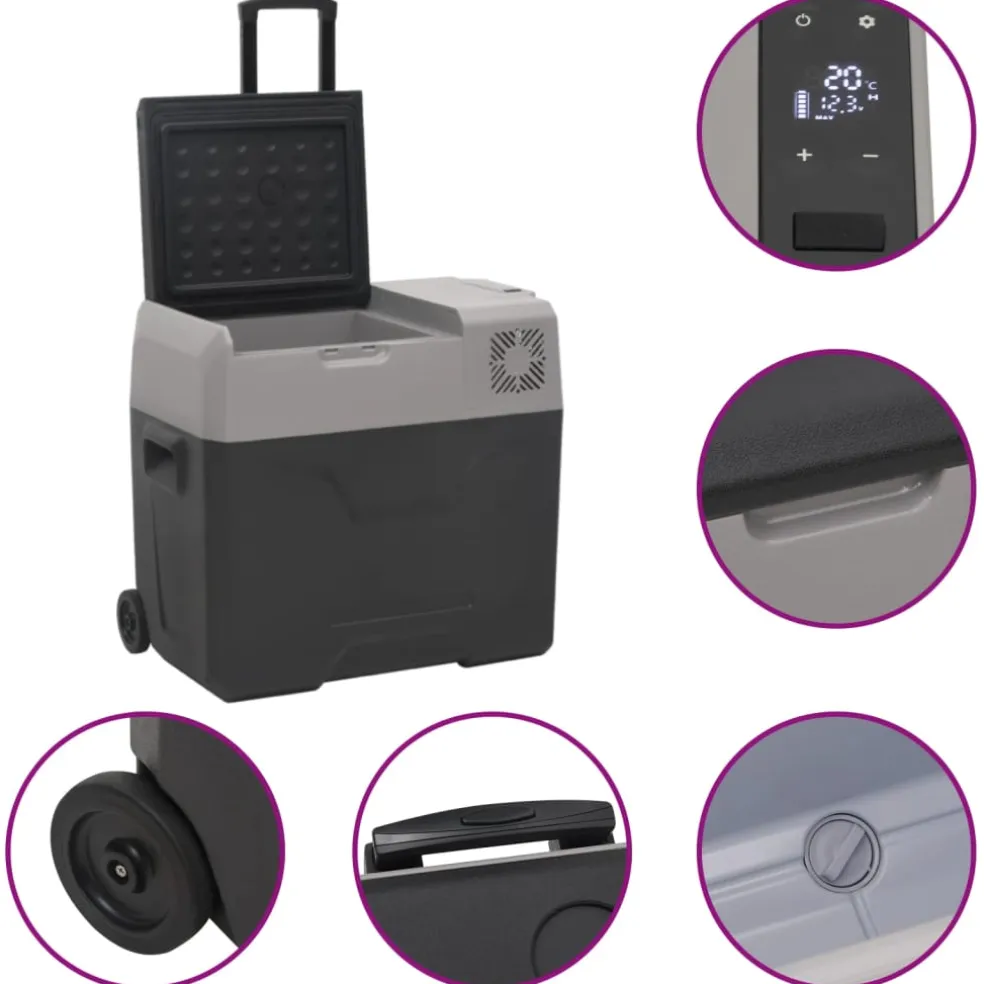 vidaXL Koelbox met wielen en adapter 50 L polypropeen zwart en grijs