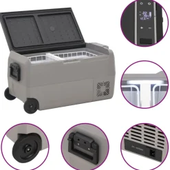 vidaXL Koelbox met wielen en adapter 36 L PP en PE zwart en grijs