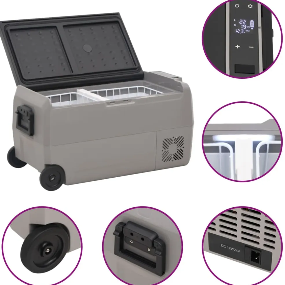 vidaXL Koelbox met wielen en adapter 36 L PP en PE zwart en grijs
