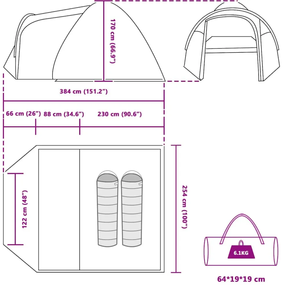 vidaXL Koepeltent 6-persoons Groen