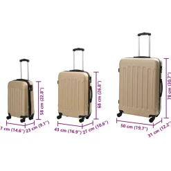 vidaXL Koffer met slot 3 st champagne 50 x 31 x 78 cm ABS Kunststof