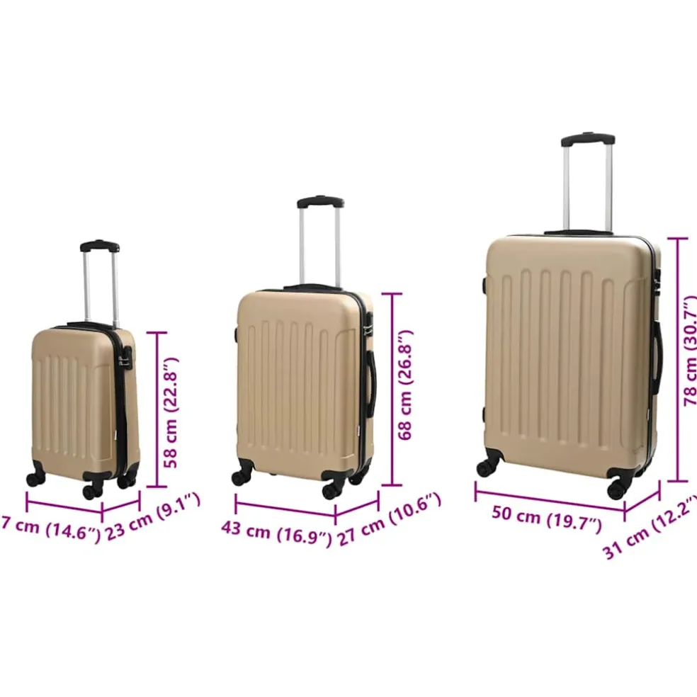 vidaXL Koffer met slot 3 st champagne 50 x 31 x 78 cm ABS Kunststof