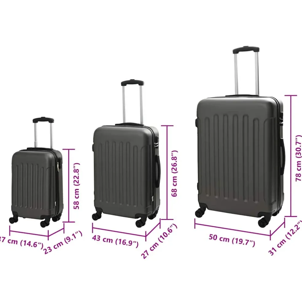 vidaXL Koffer met slot 3 st Donkergrijs 50 x 31 x 78 cm ABS Kunststof