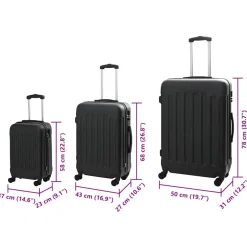 vidaXL Koffer met slot 3 st Zwart 50 x 31 x 78 cm ABS Kunststof