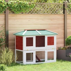 vidaXL Konijnenhok twee verdiepingen hout rood