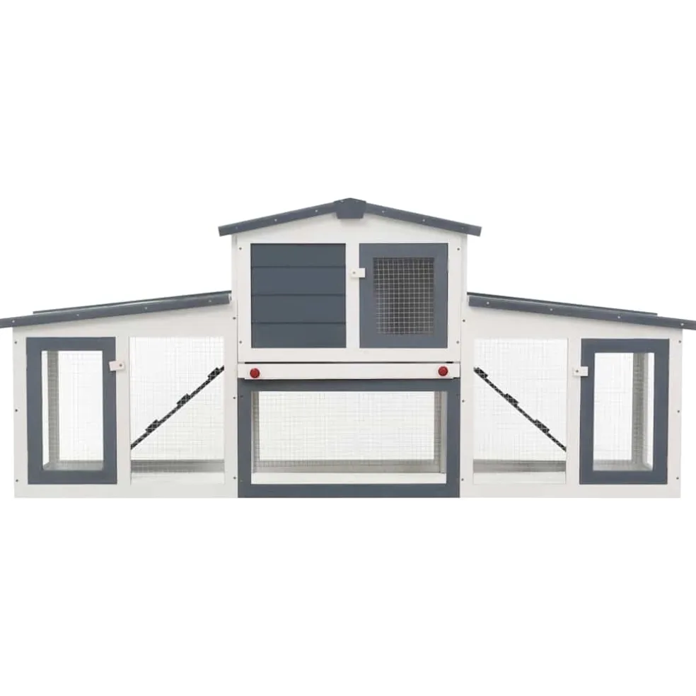 vidaXL Konijnenhok voor buiten groot 201x45x85 cm hout grijs en wit