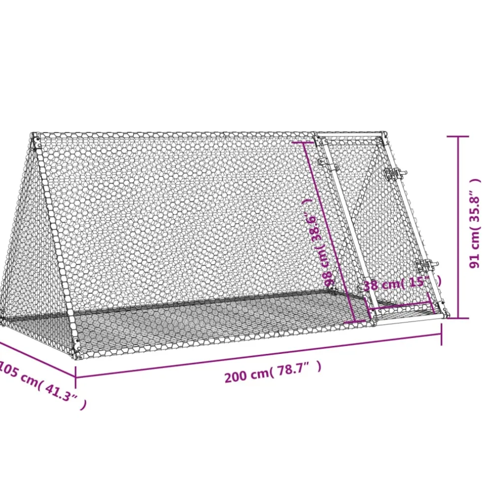 vidaXL Konijnenhok 200x105x91 cm gegalvaniseerd staal zilverkleurig