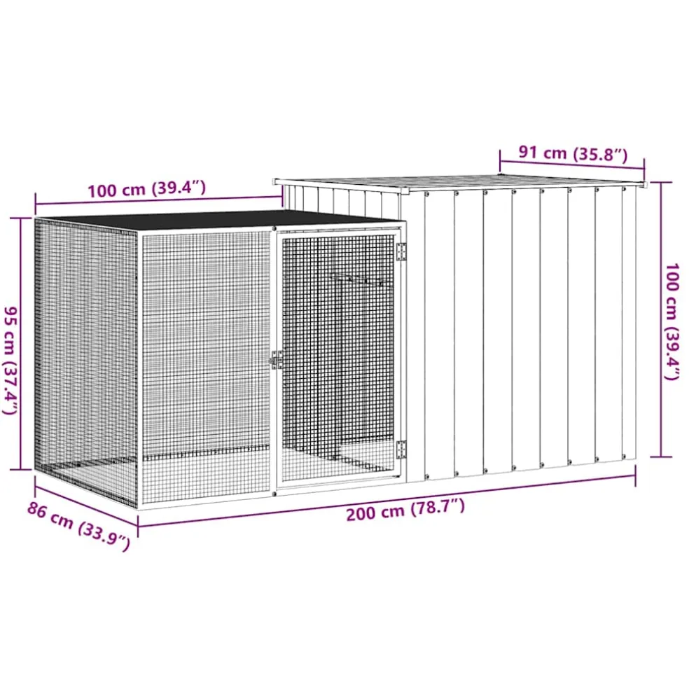 vidaXL Konijnenhok 200x91x100 cm gegalvaniseerd staal antracietkleurig