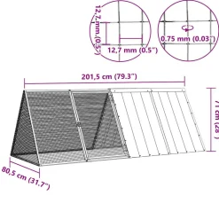 vidaXL Konijnenhok 201,5x80,5x71 cm gegalvaniseerd staal grijs