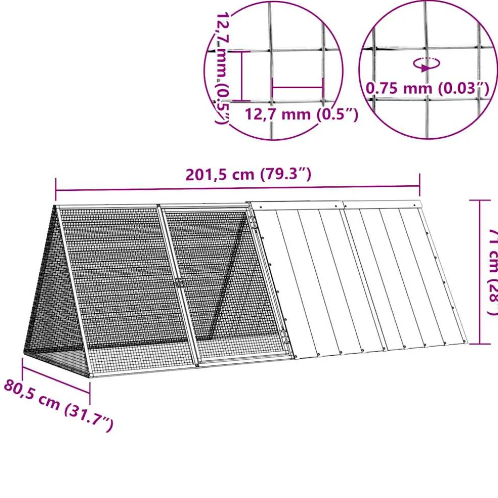 vidaXL Konijnenhok 201,5x80,5x71 cm gegalvaniseerd staal antraciet