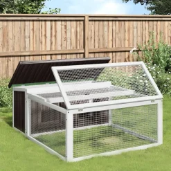 vidaXL Konijnenhok 117,5x97x47,5 cm massief grenenhout grijs