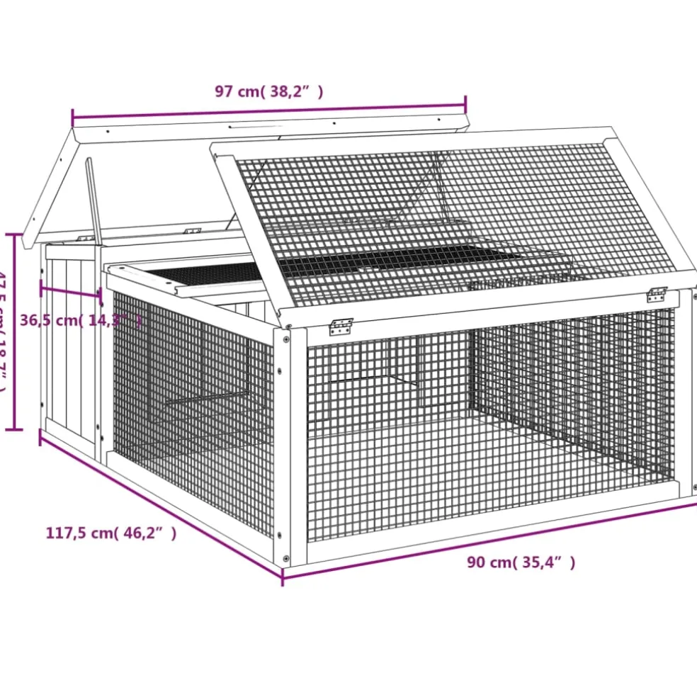 vidaXL Konijnenhok 117,5x97x47,5 cm massief grenenhout bruin
