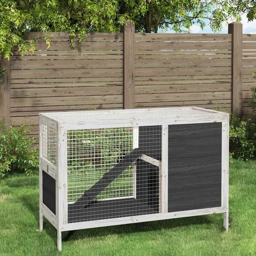 vidaXL Konijnenhok 103x44x69,5 cm massief grenenhout grijs