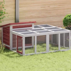 vidaXL Konijnenhok 144x123x67,5 cm massief grenenhout mokkakleurig