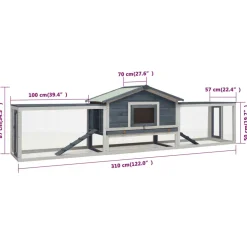 vidaXL Konijnenhok 310x70x87 cm massief grenen- en vurenhout grijs