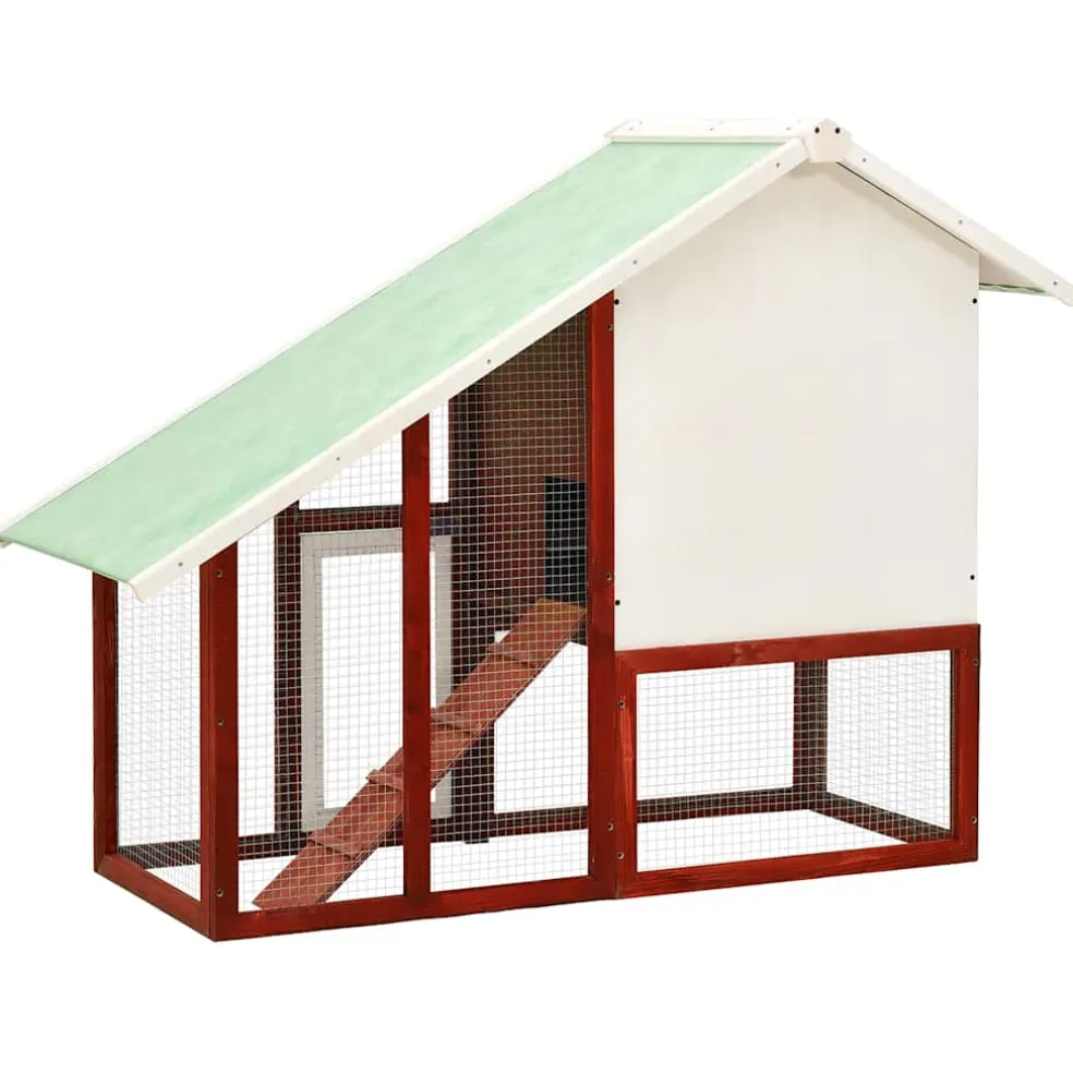 vidaXL Konijnenhok 140x63x120 cm massief vurenhout rood en wit