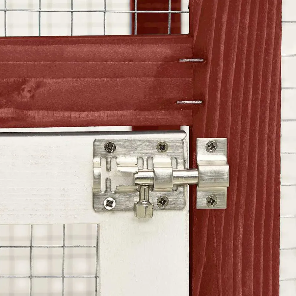 vidaXL Konijnenhok 140x63x120 cm massief vurenhout rood en wit