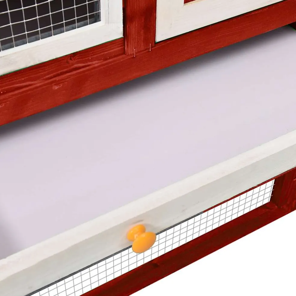 vidaXL Konijnenhok 140x63x120 cm massief vurenhout rood en wit
