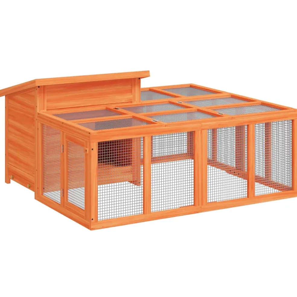 vidaXL Konijnenhok 144x123x67,5 cm massief grenenhout bruin