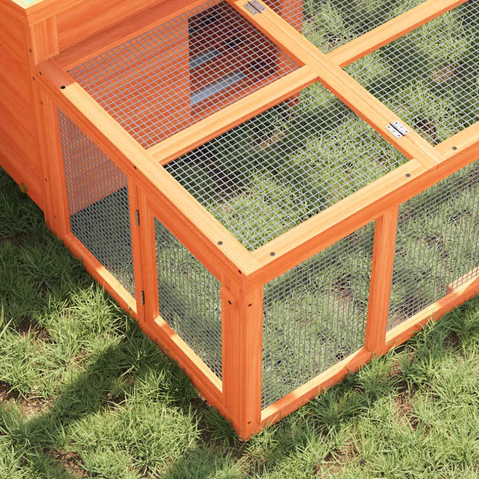 vidaXL Konijnenhok 144x123x67,5 cm massief grenenhout bruin