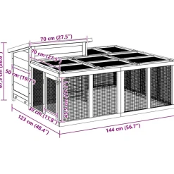 vidaXL Konijnenhok 144x123x67,5 cm massief grenenhout bruin