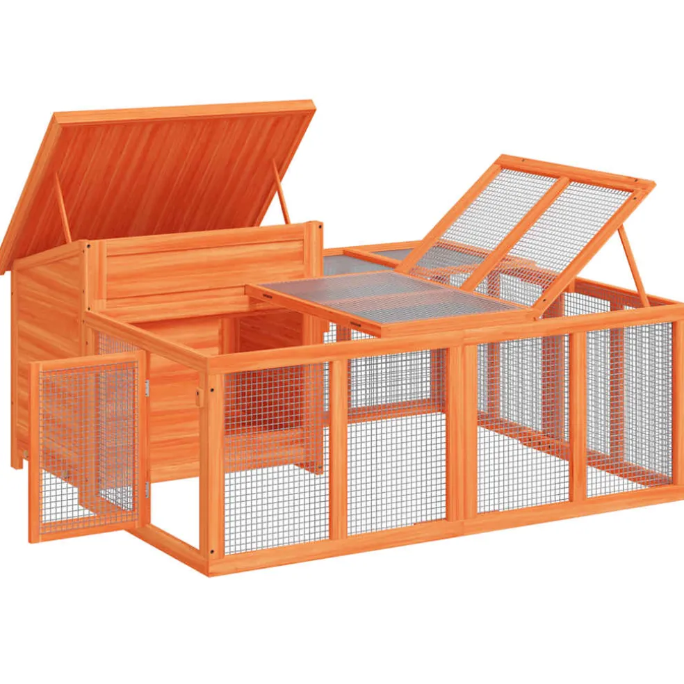vidaXL Konijnenhok 144x123x67,5 cm massief grenenhout bruin
