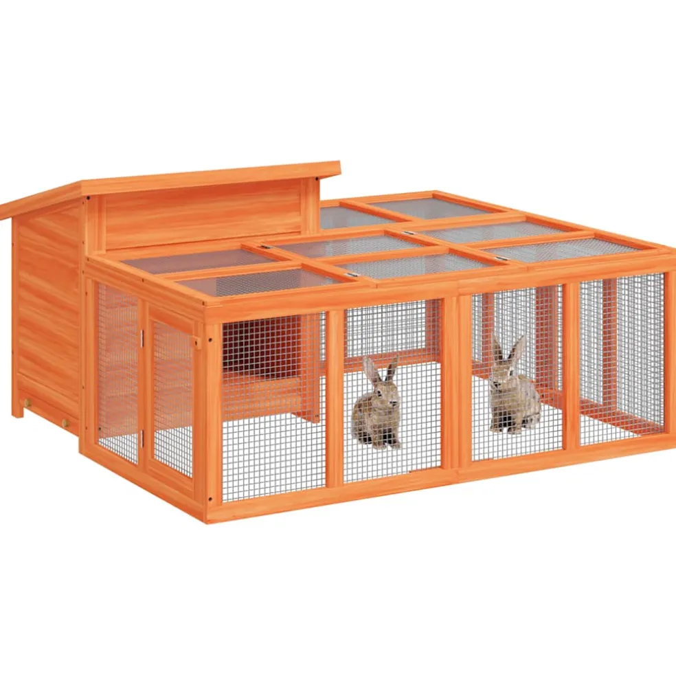 vidaXL Konijnenhok 144x123x67,5 cm massief grenenhout bruin